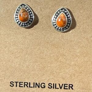 Sterling Silver Orange Teardrop Stud Earrings